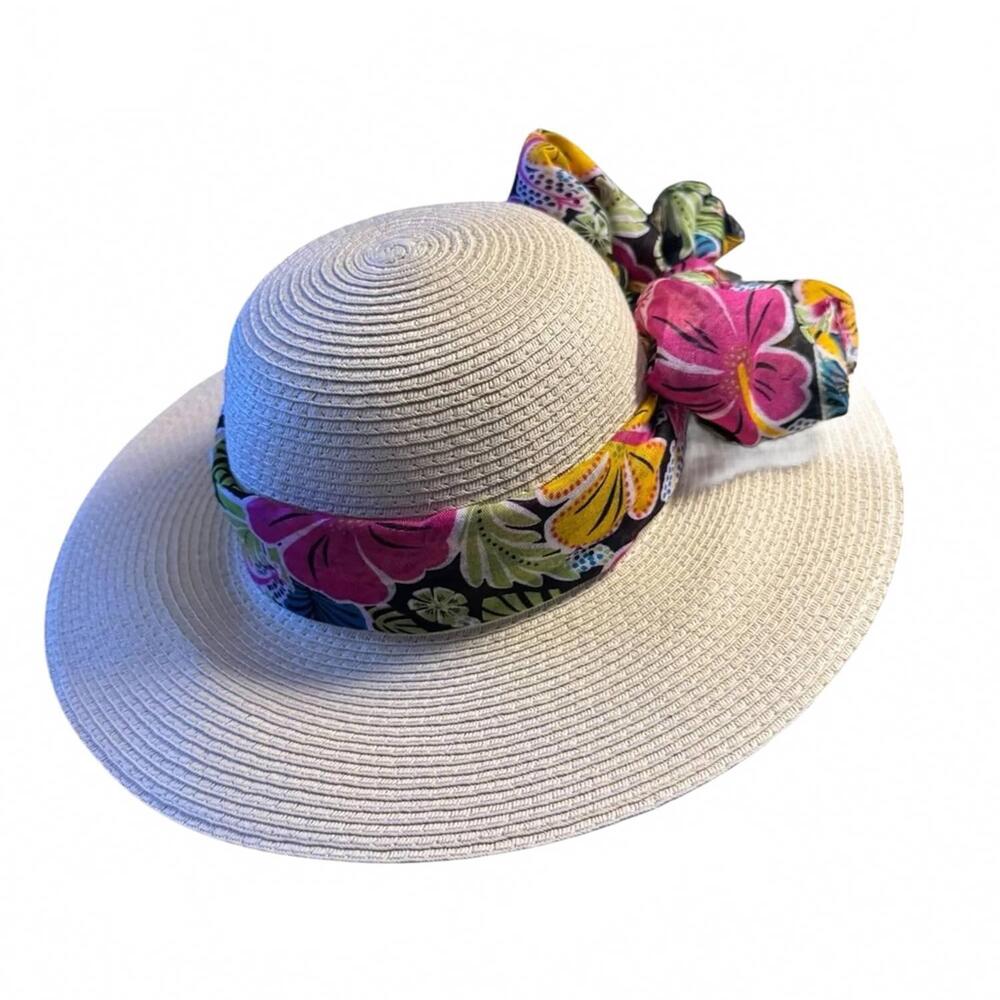 NEW STYLE & CO. women's elegant wide brim sun hat in tan/multicolor